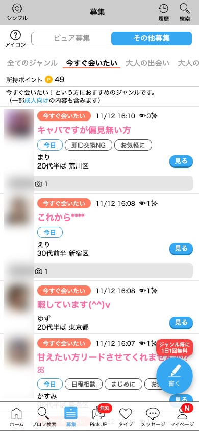 大人の出会い検索画面